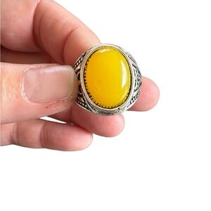 Silver and Yellow Oval Stone Unisex Ring